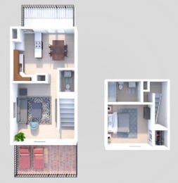  Floor Plan A3 1 Bedroom 1.5 Bath Townhome