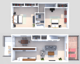  Floor Plan B3 2 Bedroom 1.5 Bath Townhome