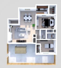  Floor Plan B4 2 Bedroom 1.5 Bath French Lower