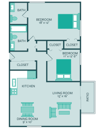 two bed one and a half bath floor plan at forest park apartments