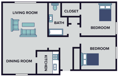 two bed one bath floor plan at huntley ridge clarksville