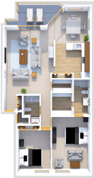 2 bedroom 2 bath floor plan at Hidden Cove Apartments