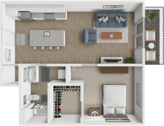 Dune 1 bed 1 bath floor plan at Harmony Lake Apartments