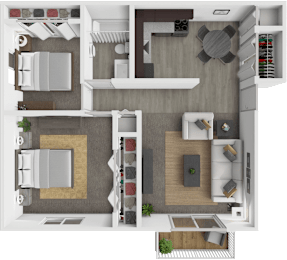 2 Bed, 1 Bath Floor Plan