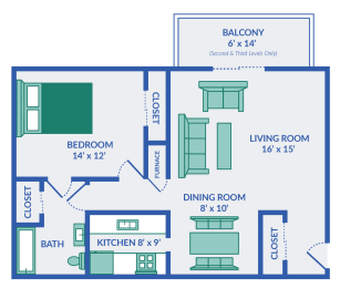 floor plan of a living room and a dining room with a kitchen and a bathroom
