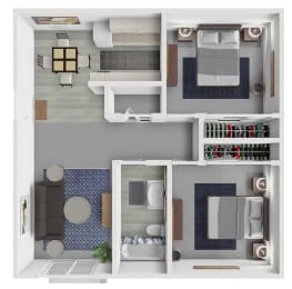 a 3d floor plan of a house with a bathroom and a bedroom