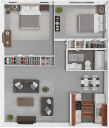 2 bed 1 bath floor plan at indian hills