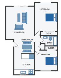 two bedroom 1 bath Catamaran 1 floor plan