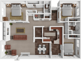 Gallant floor plan with 3 bedrooms and 2 bathrooms at les chateaux apartments in Duluth