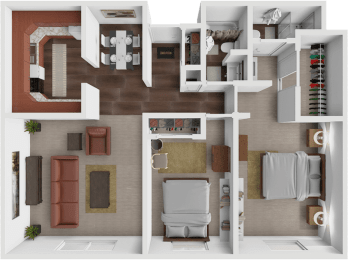 Galley 2 bedroom 2 bathroom floor plan at les chateaux apartments