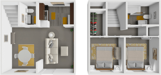two bedroom townhome floor plan at lake point apartments