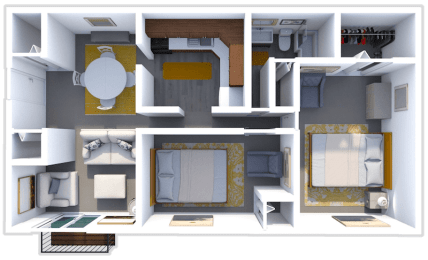 2 bed 1 bath floor plan at lake point apartments