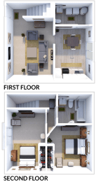 two bed 1 bath townhome floor plan at monticello arms