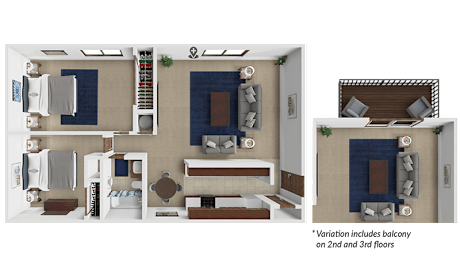 A floor plan of a house with three bedrooms and a living room.