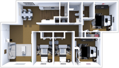 4 bedroom two bathroom floor plan at mesa gardens
