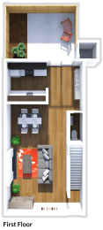 2 bedroom 1.5 bath Cardinal Floor Plan at MeadowLark Apartments  First Floor