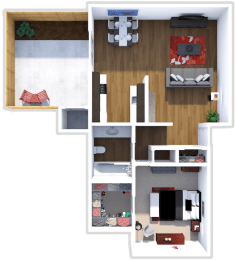 1 bedroom 1 bath Oriole floor plan at Meadow Lark Apartments