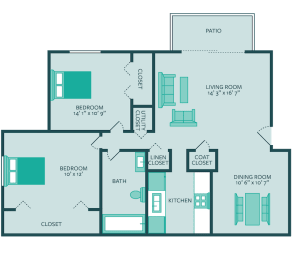 Brookside Floor Plan at Retreat at Mill Creek Apartments