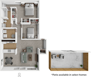 A floor plan of a house with a note that a patio is available in select homes.