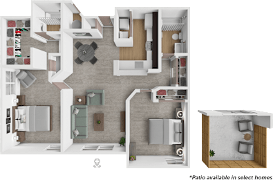 A floor plan of a home with a kitchen, living room, and bathroom.