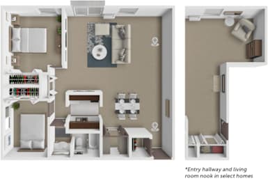 A diagram shows the layout of a small apartment with a kitchen, living room, and bedroom.
