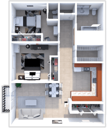 2 bed 1.5 bath 1000 sq ft floor plan at northwoods