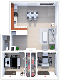 2 bed 1 bath 850 sq ft floor plan at northwoods