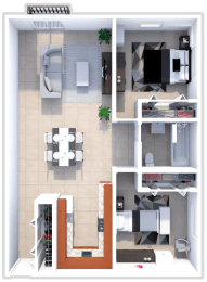2 bed 1 bath 900 sq ft floor plan at northwoods