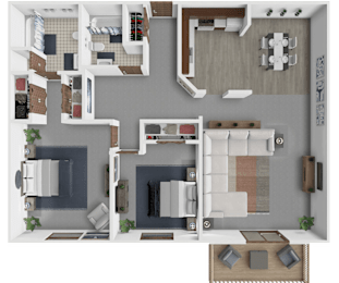 A 2 bedroom 2 bathroom apartment floor plan
