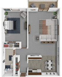 A floor plan 1 bedroom 1 bathroom apartment at oaks of bentonshire apartments.