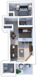One bedroom, one bath