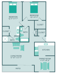 two bedroom 1.75 bathroom floor plan 1017 square feet