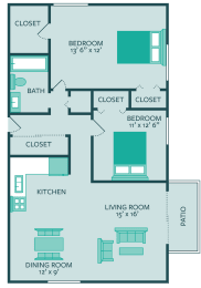 Floor Plan  two bed one bath apartment floor plan at forest park apartments