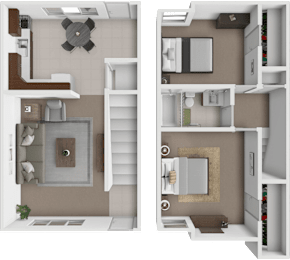 A floor plan of a house with a kitchen, living room, and bathroom.