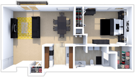 1 bedroom, 1 bath floor plan at Pine Lake Manor apartments