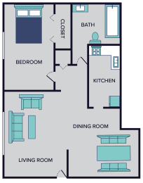 floor plan of a 1125 sq ft floor plan with a kitchen and living room