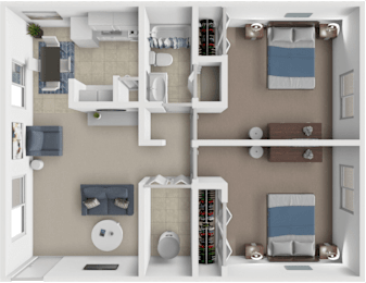 2 bed Thoroughbred floor plan at Preston Oaks Apartments