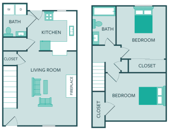 two bedroom one and a half bathroom floor plan