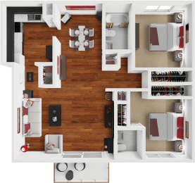 2 bed 1.5 bath floor plan at preserve at woodland apartments