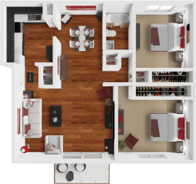 2 bed 1 bath floor plan at preserve at woodland apartments