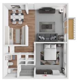 a 3d floor plan of a house with a bedroom and a living room