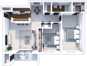 2 bed 1 bath floor plan at rising estates apartments