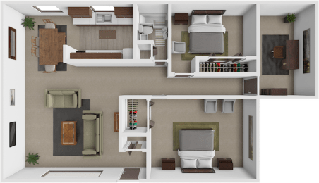 2 bed 1 bath floor plan with den at ranchview gardens