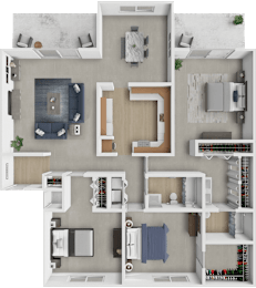 A detailed 3D floor plan of a house showing all rooms and their layouts.