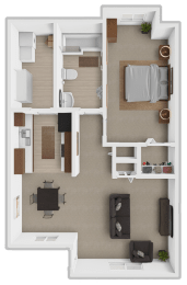 a 3d rendering of a floor plan with a bedroom and living room