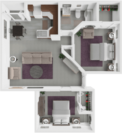 2 bed 1 bath floor plan at rosewood apartments