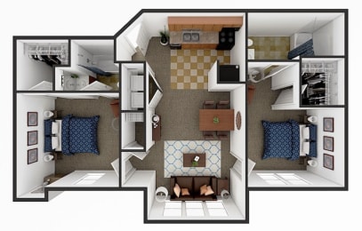 Floor Plan  two bedroom two bathroom floor plan at river ranch apartments