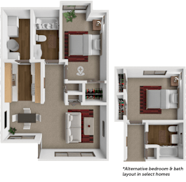 A floor plan of a 1 bedroom 1 bathroom home at springcreek in wichita, ks