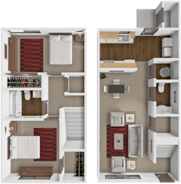 Floor Plan of a 2 bedroom townhome in Wichita, KS