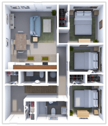Floor Plan  3 bed 1 bath floor plan at sandpiper cove apartments in Sandusky, OH
